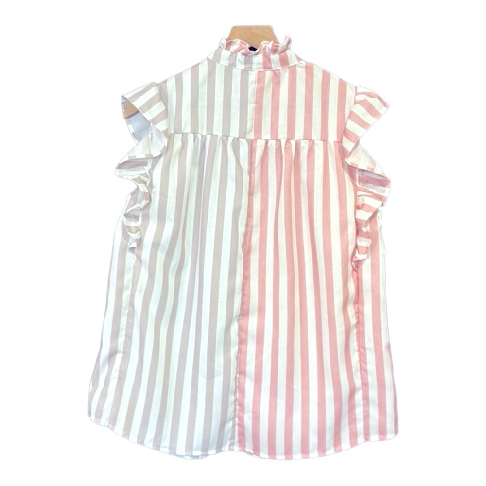 Mazik Cotton Pastel Ruffle Sleeve Button Down Stripe Shirt Size Medium - Picture 5 of 13